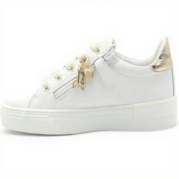 Baskets fille Patrizia Pepe cuir charms miroir blanc platine