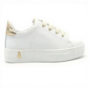 Baskets fille Patrizia Pepe cuir charms miroir blanc platine