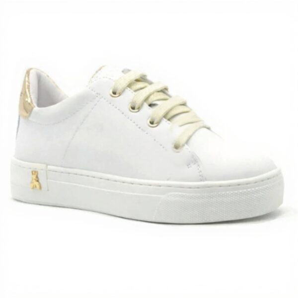 Baskets fille Patrizia Pepe cuir charms miroir blanc platine