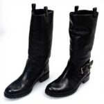 Bottes cuir Patrizia Pepe femme talon bloc noir genou