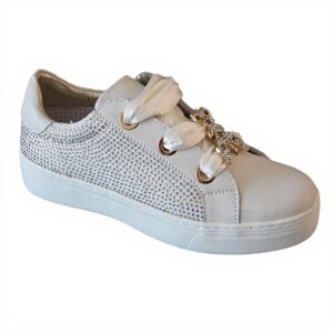 Patrizia Pepe Baskets Fille Cuir Véritable Blanc Cassé