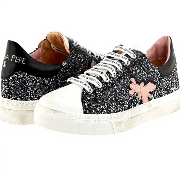 Baskets Patrizia Pepe Fille Cuir Respirant Noir Argenté
