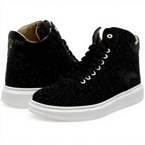 Baskets Patrizia Pepe Fille Cuir Respirant Noir Or