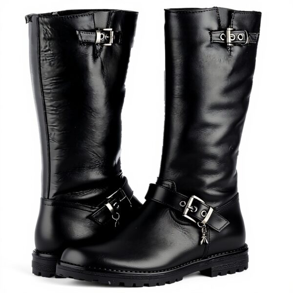 Bottes fille Patrizia Pepe cuir fermeture éclair noir gris
