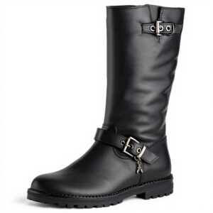 Bottes fille Patrizia Pepe cuir fermeture éclair noir gris