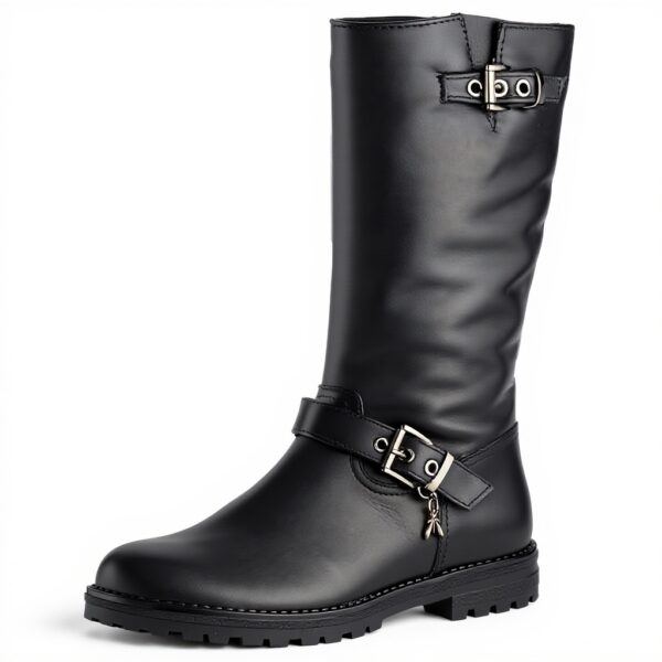 Bottes fille Patrizia Pepe cuir fermeture éclair noir gris
