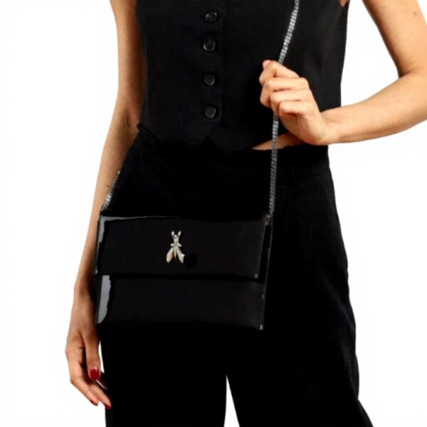 Pochette Patrizia Pepe cuir brillant noir femme décontracté