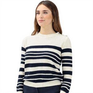 Pull femme PATRIZIA PEPE col rond crème rayé bleu boutons