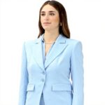 Veste femme PATRIZIA PEPE Essential bleue crêpe détail Fly