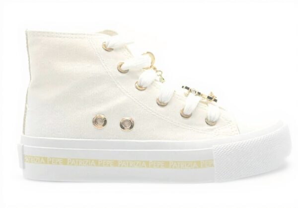 Baskets hautes fille Patrizia Pepe charms paillettes blanc