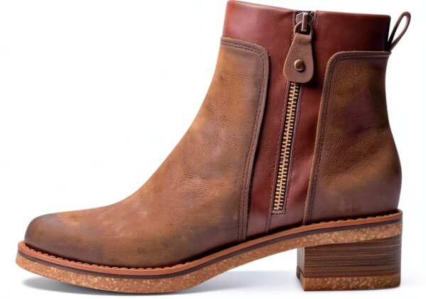 Bottines Marco Tozzi Femme Zippées 2-25064-43 en Cuir Noir et Mocca-3